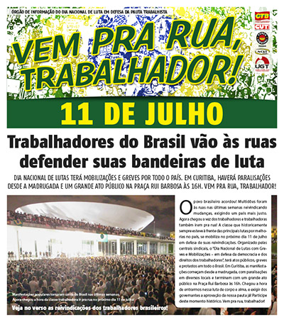 Leia o Jornal das Centrais Sindicais do Paraná sobre o 11 de julho – Dia Nacional de Luta pela Pauta Trabalhista